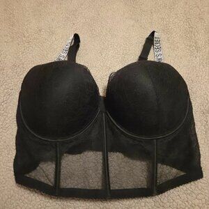 Victoria’s Secret Black Rhinestone Strap Pushup Corset Bra Top 38DD